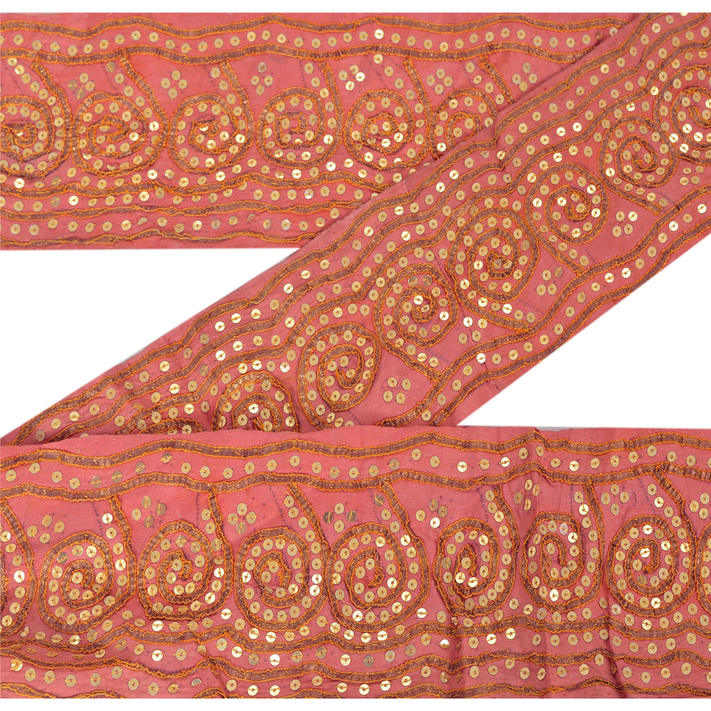 Sanskriti Vintage Pink Sari Border Hand Beaded Indian Craft Trim 1YD Sewing Lace