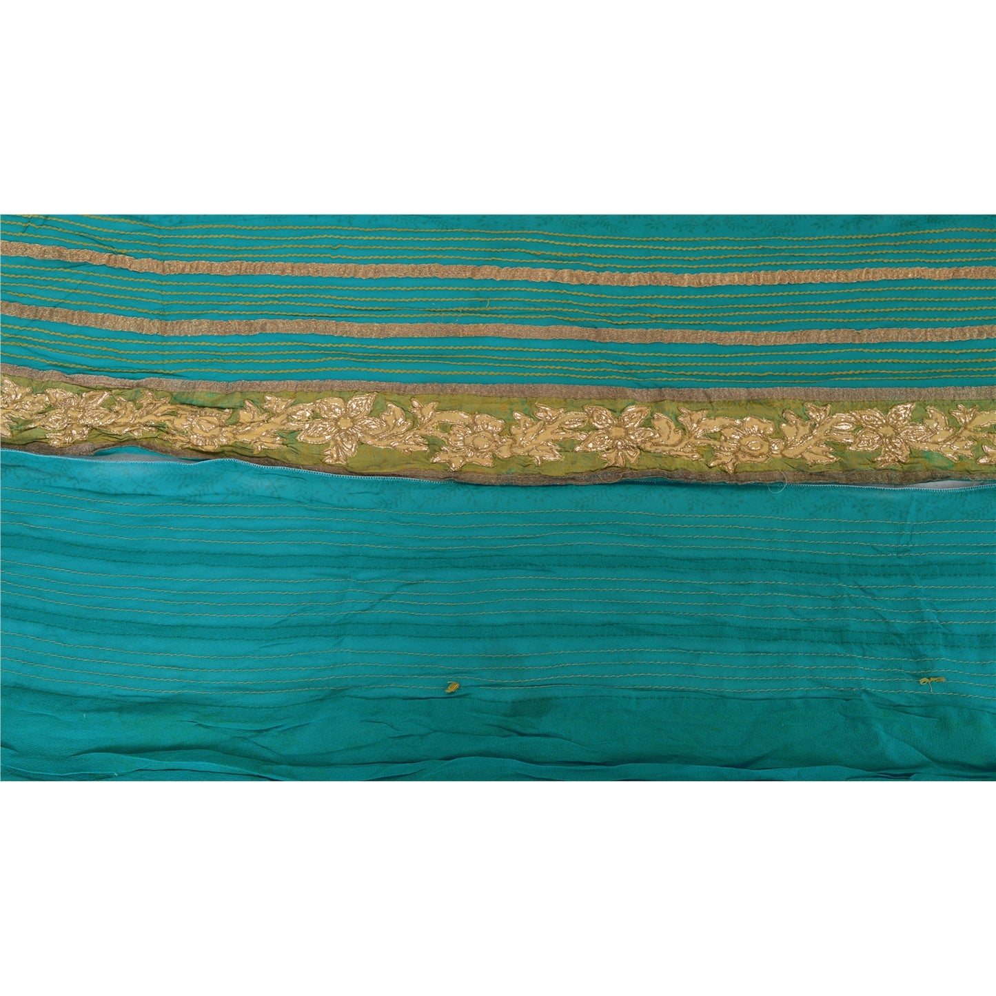 Sanskriti Vintage Sari Border Hand Embroidered 1 YD Trim Sewing Green Craft Lace