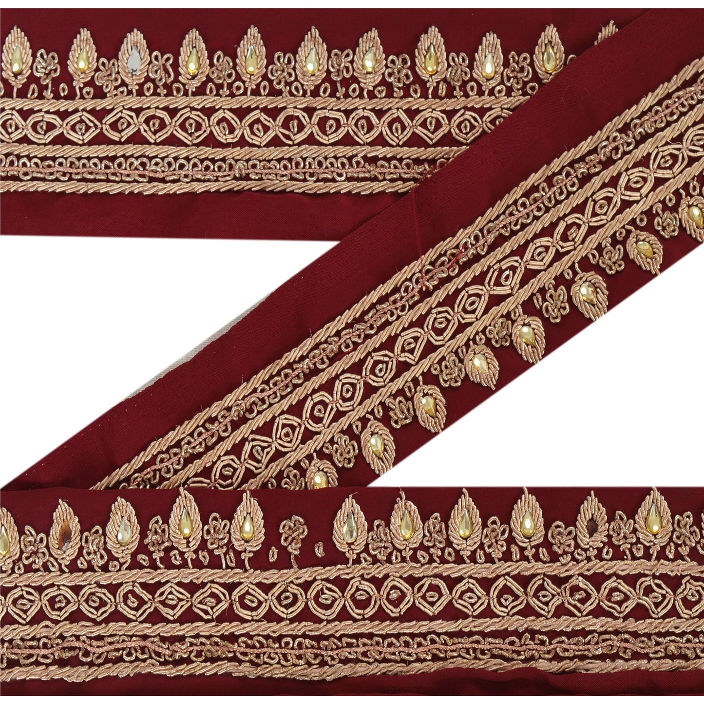 Sanskriti Vintage Sari Border Hand Beaded 1 YD Craft Trim Sewing Zardozi Lace