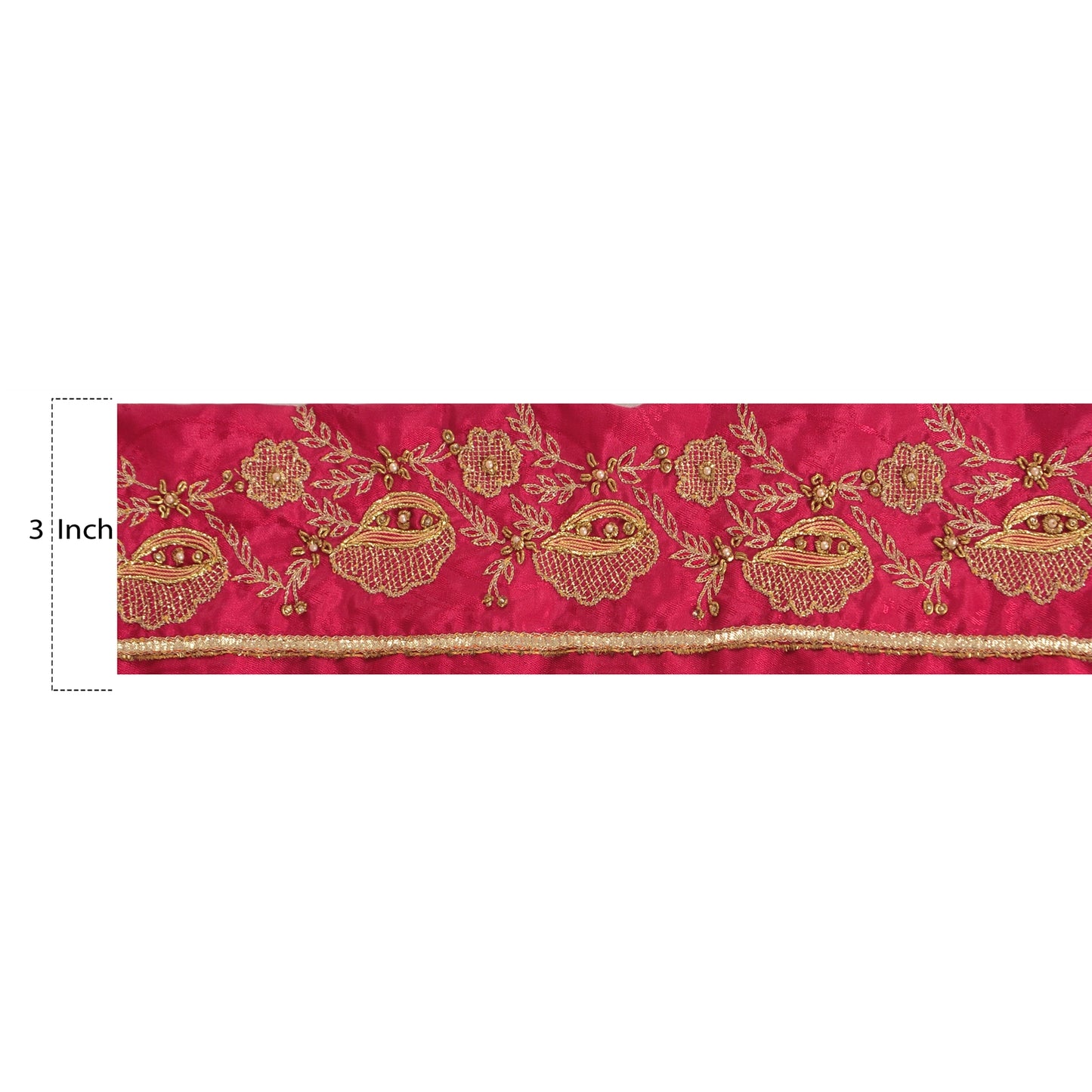 Sanskriti Vintage 1 YD Sari Border Hand Beaded Woven Trim Sewing Pink Lace