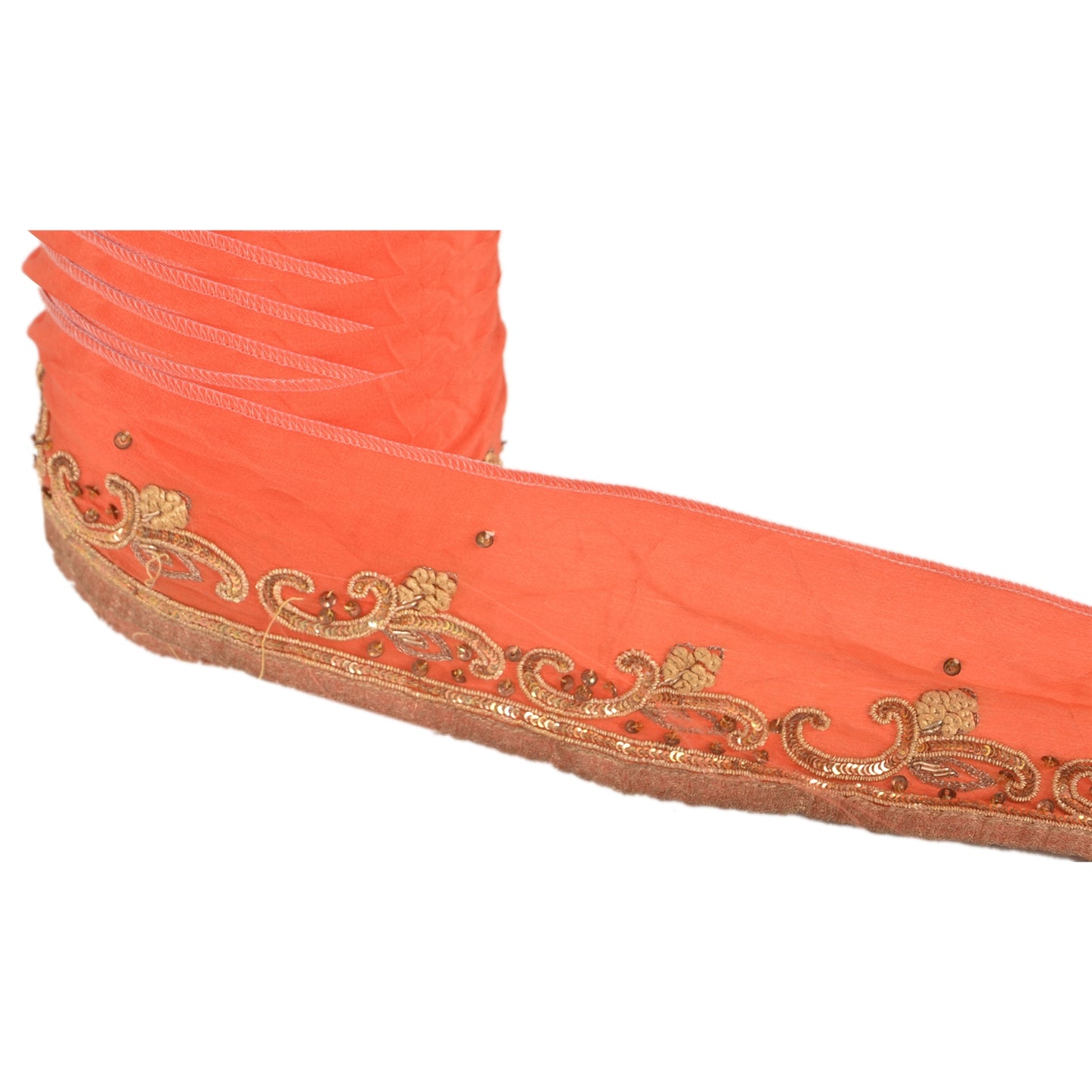 Sanskriti Vintage 1 YD Sari Border Hand Beaded Craft Trim Ribbon Peach Lace