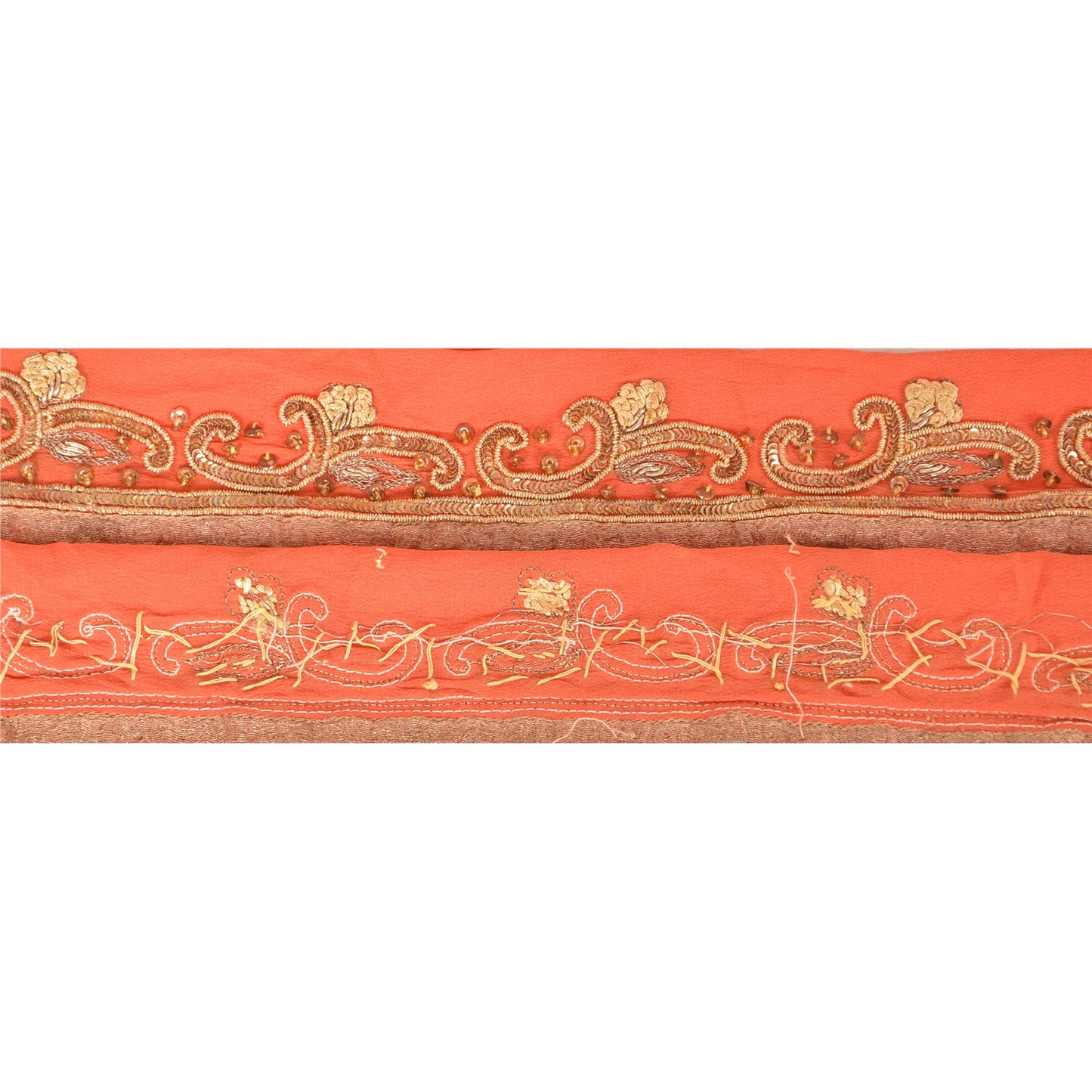 Sanskriti Vintage 1 YD Sari Border Hand Beaded Craft Trim Ribbon Peach Lace