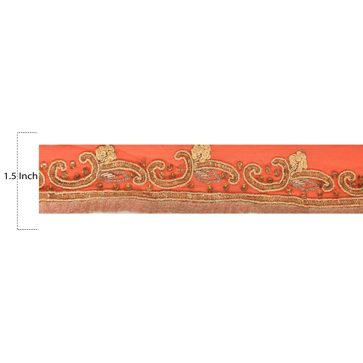 Sanskriti Vintage 1 YD Sari Border Hand Beaded Craft Trim Ribbon Peach Lace