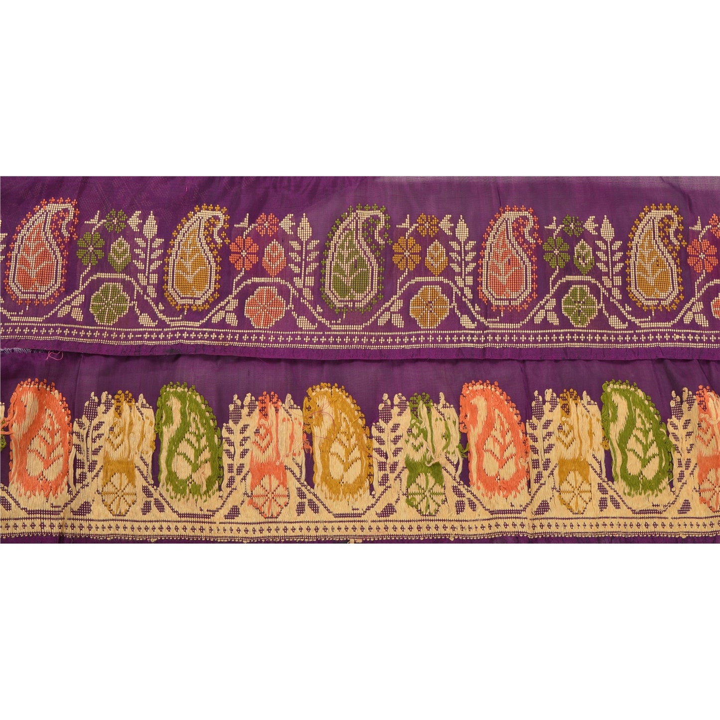 Sanskriti Vintage 1 YD Sari Border Hand Woven Trim Sewing Craft Purple Deco Lace