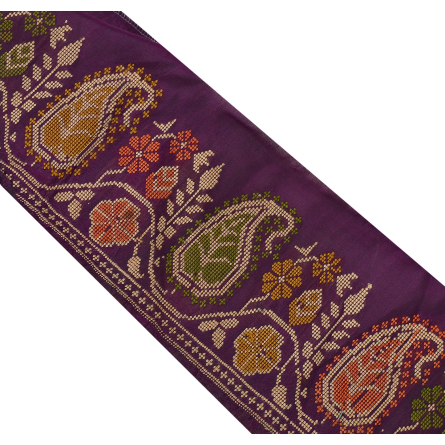 Sanskriti Vintage 1 YD Sari Border Hand Woven Trim Sewing Craft Purple Deco Lace