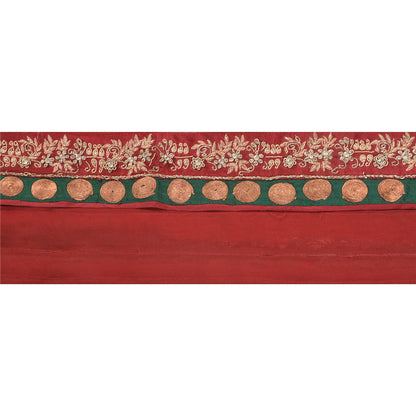 Sanskriti Vintage 1 YD Sari Border Hand Beaded Indian Trim Sewing Dark Red Lace