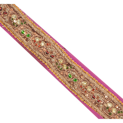 Sanskriti Vintage 1 YD Sari Border Hand Beaded Indian Trim Ribbon Purple Lace