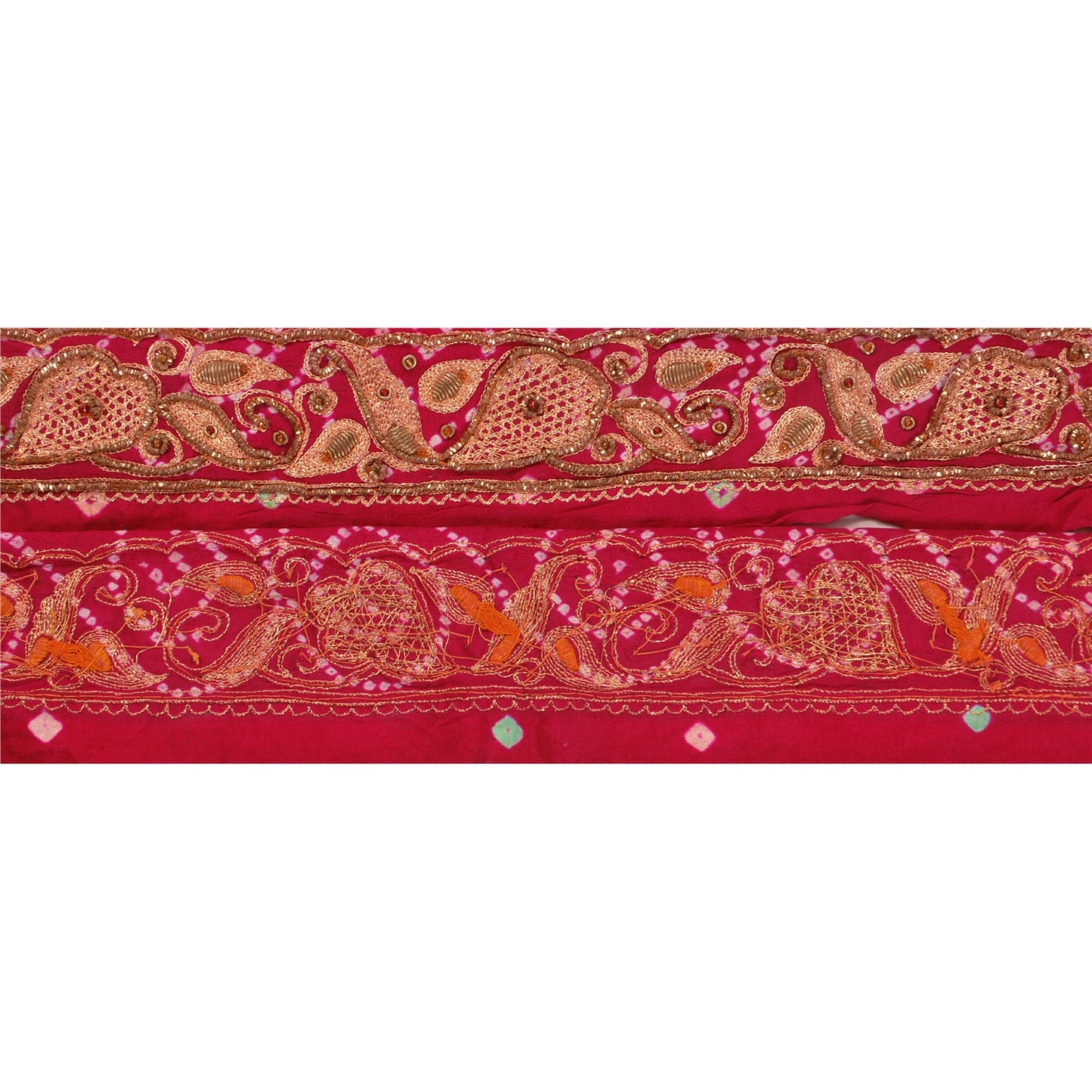 Sanskriti Vintage 6 YD Sari Border Hand Beaded Bandhani Trim Craft Pink Lace