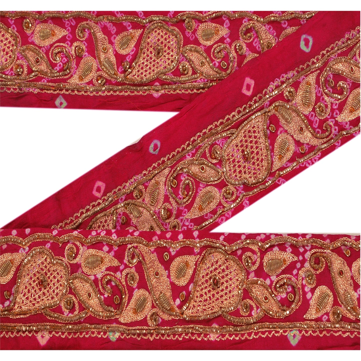 Sanskriti Vintage 6 YD Sari Border Hand Beaded Bandhani Trim Craft Pink Lace