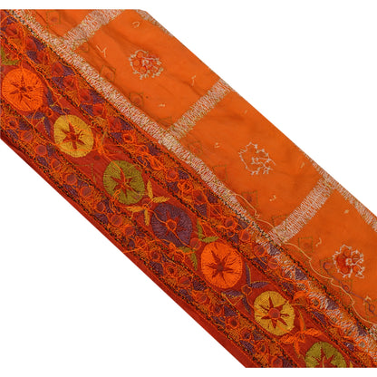 Sanskriti Vintage 1 YD Sari Border Hand Beaded Trim Sewing Orange Craft Lace