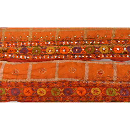 Sanskriti Vintage 1 YD Sari Border Hand Beaded Trim Sewing Orange Craft Lace