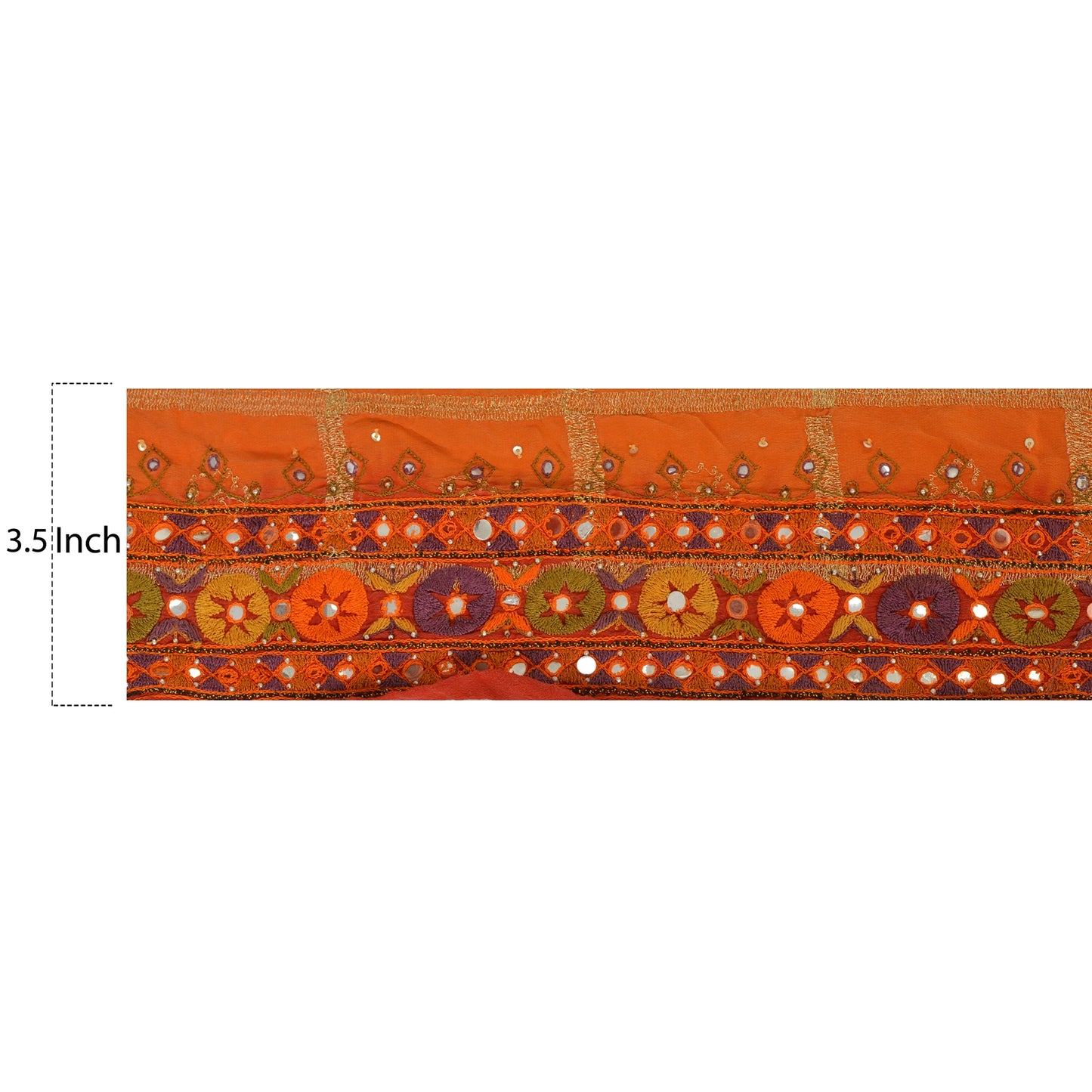 Sanskriti Vintage 1 YD Sari Border Hand Beaded Trim Sewing Orange Craft Lace