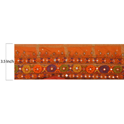 Sanskriti Vintage 1 YD Sari Border Hand Beaded Trim Sewing Orange Craft Lace