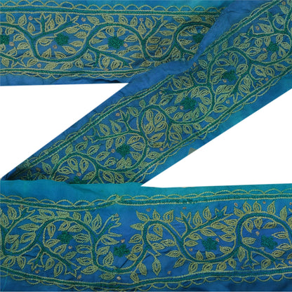 Sanskriti Vintage 1 YD Sari Border Craft Hand Beaded Trim Sewing Blue Lace