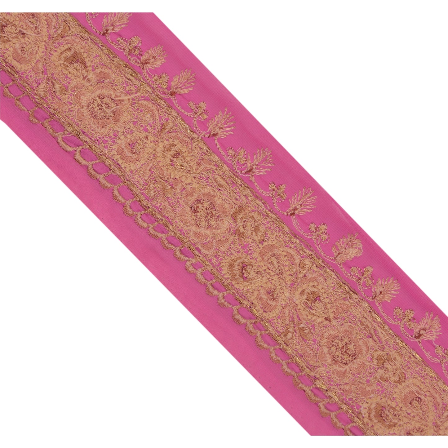 Sanskriti Vintage 1 YD Sari Border Hand Embroidered Trim Sewing Craft Pink Lace