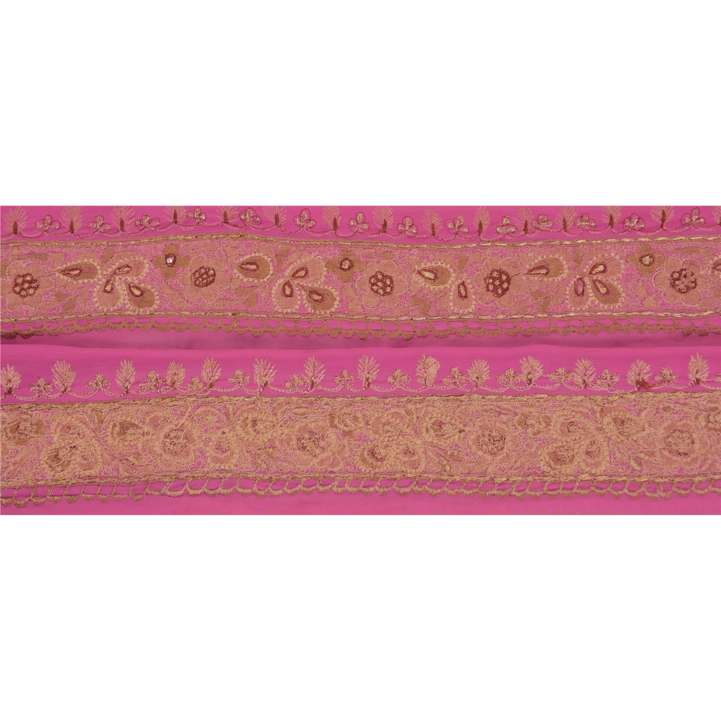 Sanskriti Vintage 1 YD Sari Border Hand Embroidered Trim Sewing Craft Pink Lace