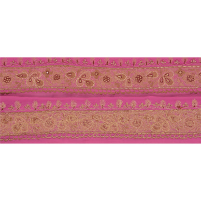 Sanskriti Vintage 1 YD Sari Border Hand Embroidered Trim Sewing Craft Pink Lace