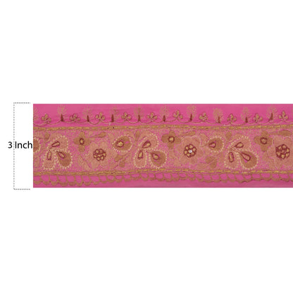 Sanskriti Vintage 1 YD Sari Border Hand Embroidered Trim Sewing Craft Pink Lace