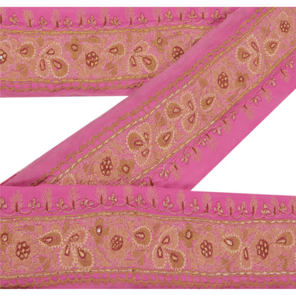 Sanskriti Vintage 1 YD Sari Border Hand Embroidered Trim Sewing Craft Pink Lace