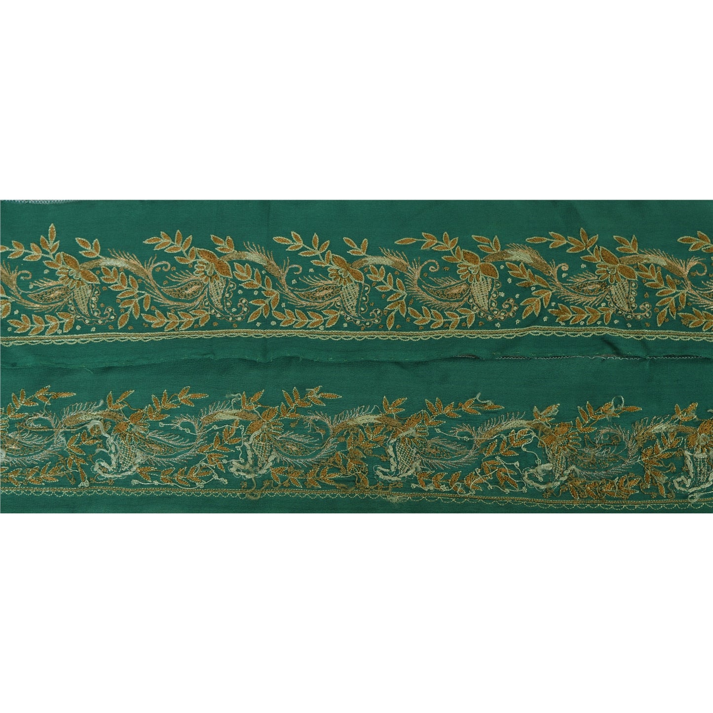 Sanskriti Vintage 1 YD Sari Border Hand Embroidered Trim Sewing Craft Green Lace