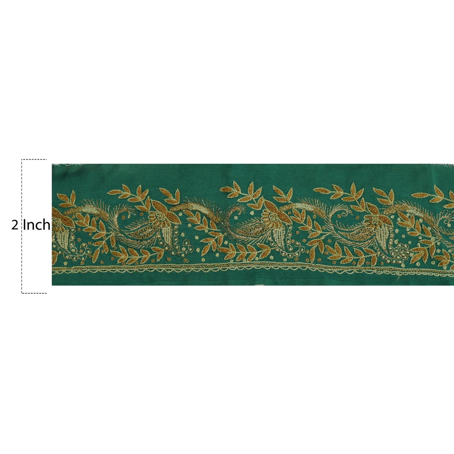 Sanskriti Vintage 1 YD Sari Border Hand Embroidered Trim Sewing Craft Green Lace