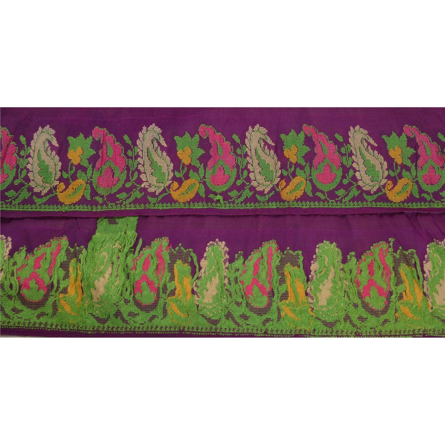 Sanskriti Vintage 1 YD Sari Border Hand Woven Trim Sewing Craft Purple Lace