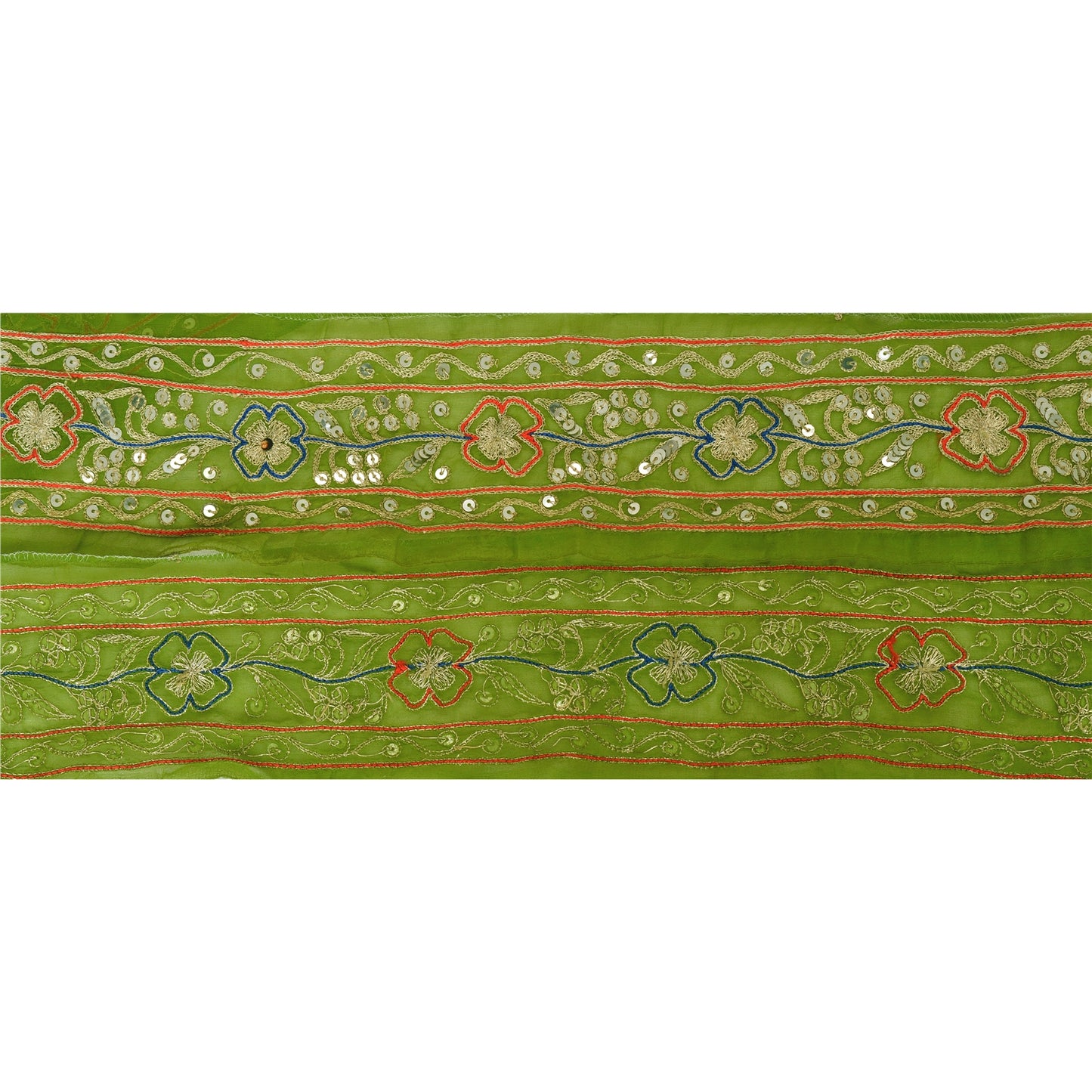 Sanskriti Vintage 1 YD Sari Border Hand Beaded Craft Trim Sewing Green Lace