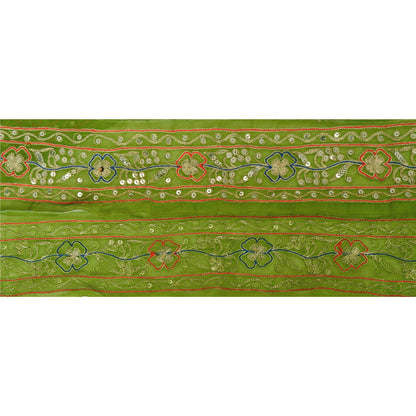 Sanskriti Vintage 1 YD Sari Border Hand Beaded Craft Trim Sewing Green Lace