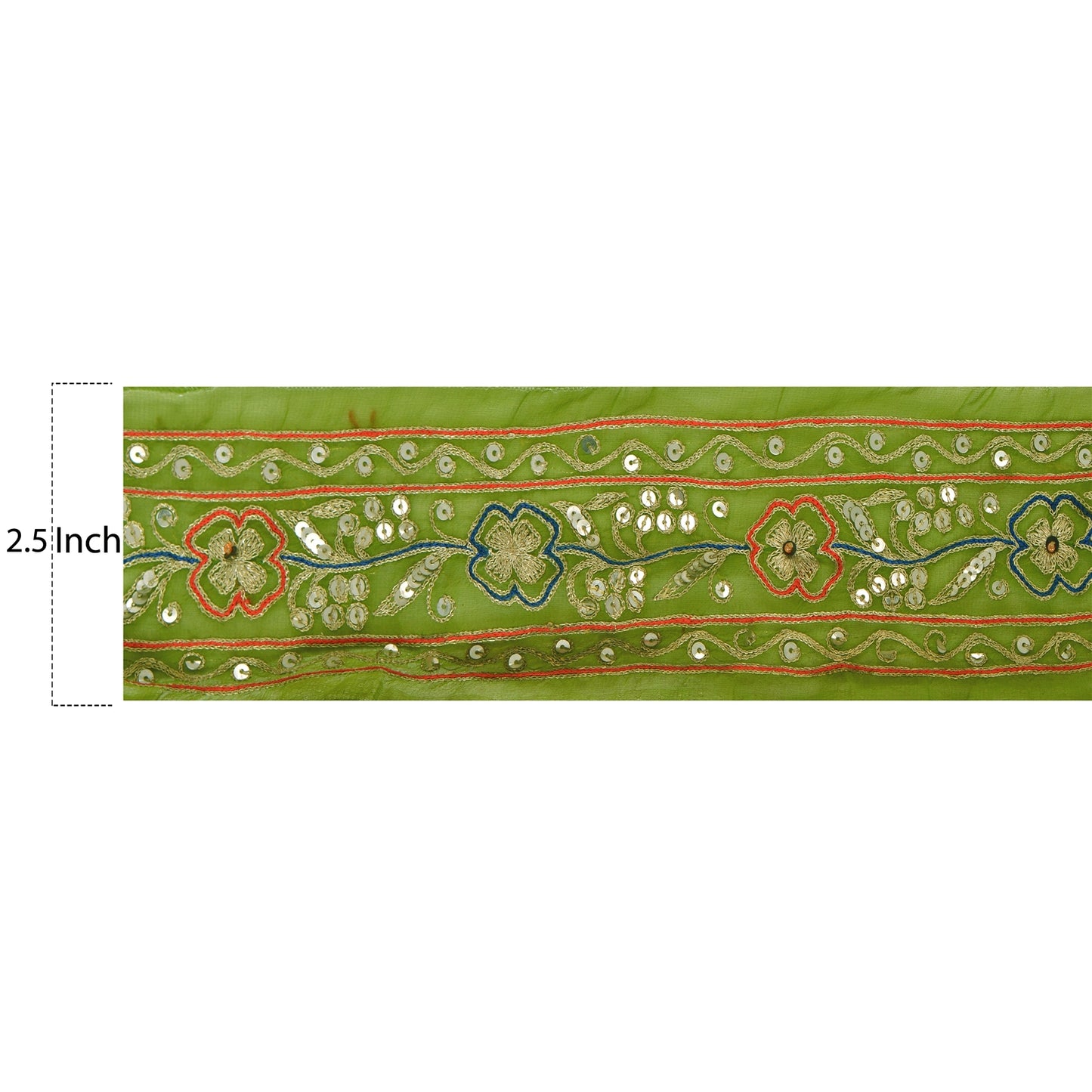 Sanskriti Vintage 1 YD Sari Border Hand Beaded Craft Trim Sewing Green Lace