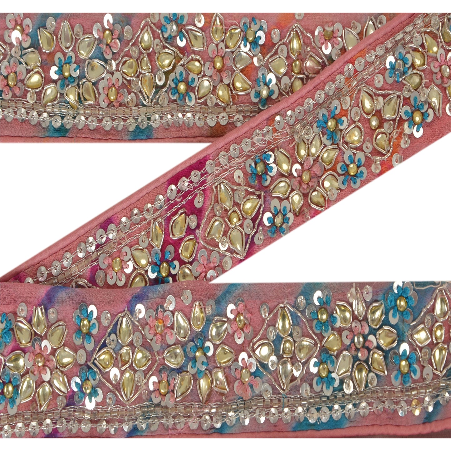 Sanskriti Vintage 1 YD Leheria Sari Border Hand Beaded Trim Ribbon Craft Lace