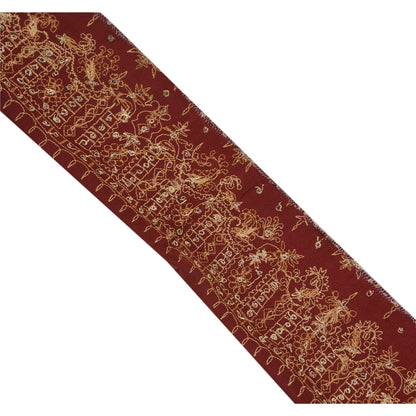 Sanskriti Vintage 6 YD Sari Border Antique Hand Embroidered Trim Sewing Craft Brown Lace