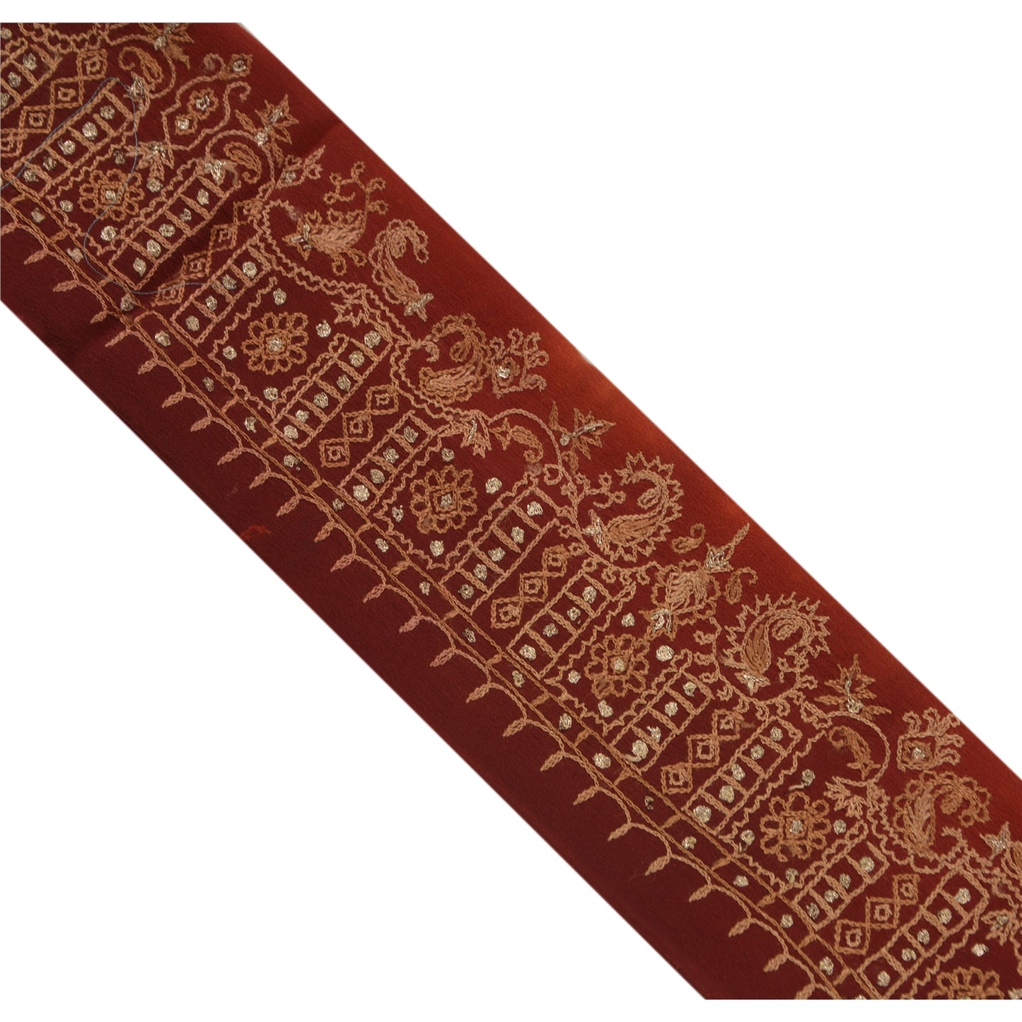 Sanskriti Vintage 6 YD Sari Border Antique Hand Embroidered Trim Sewing Craft Brown Lace