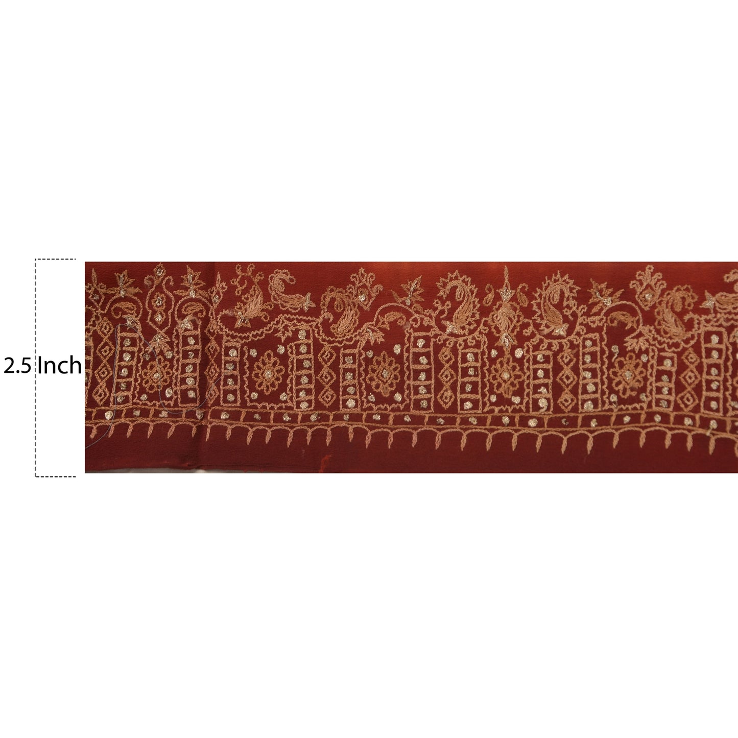 Sanskriti Vintage 6 YD Sari Border Antique Hand Embroidered Trim Sewing Craft Brown Lace