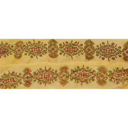 Sanskriti Vintage 1 YD Sari Border Hand Embroidered Trim Sewing Craft Cream Lace