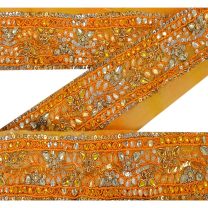 Sanskriti Vintage 6 YD Sari Border Hand Beaded Craft Trim Sewing Orange Lace