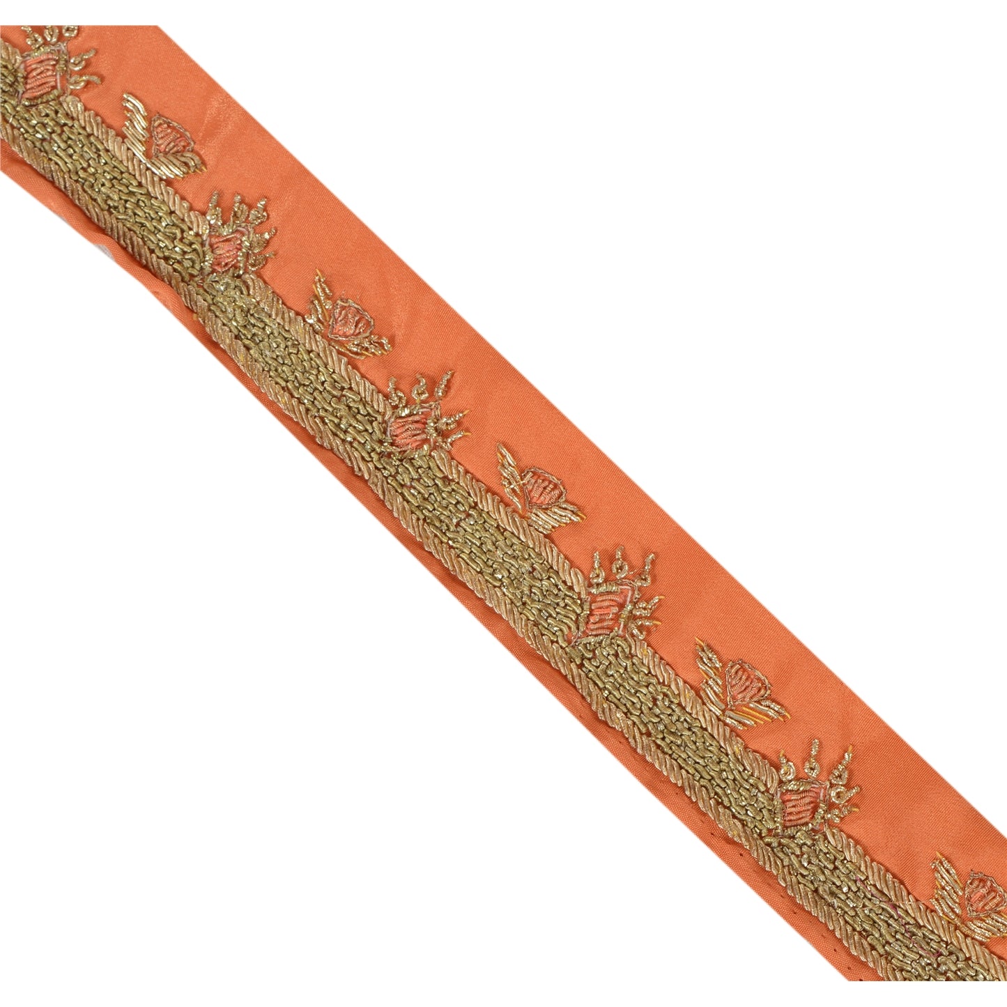 Sanskriti Vintage 1 YD Sari Border Hand Embroidered Craft Trim Ribbon Peach Lace