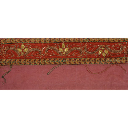 Sanskriti Vintage 1 YD Sari Border Antique Hand Beaded Trim Sewing Dark Red Lace