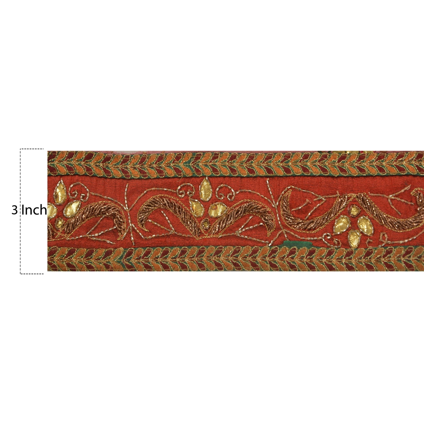 Sanskriti Vintage 1 YD Sari Border Antique Hand Beaded Trim Sewing Dark Red Lace