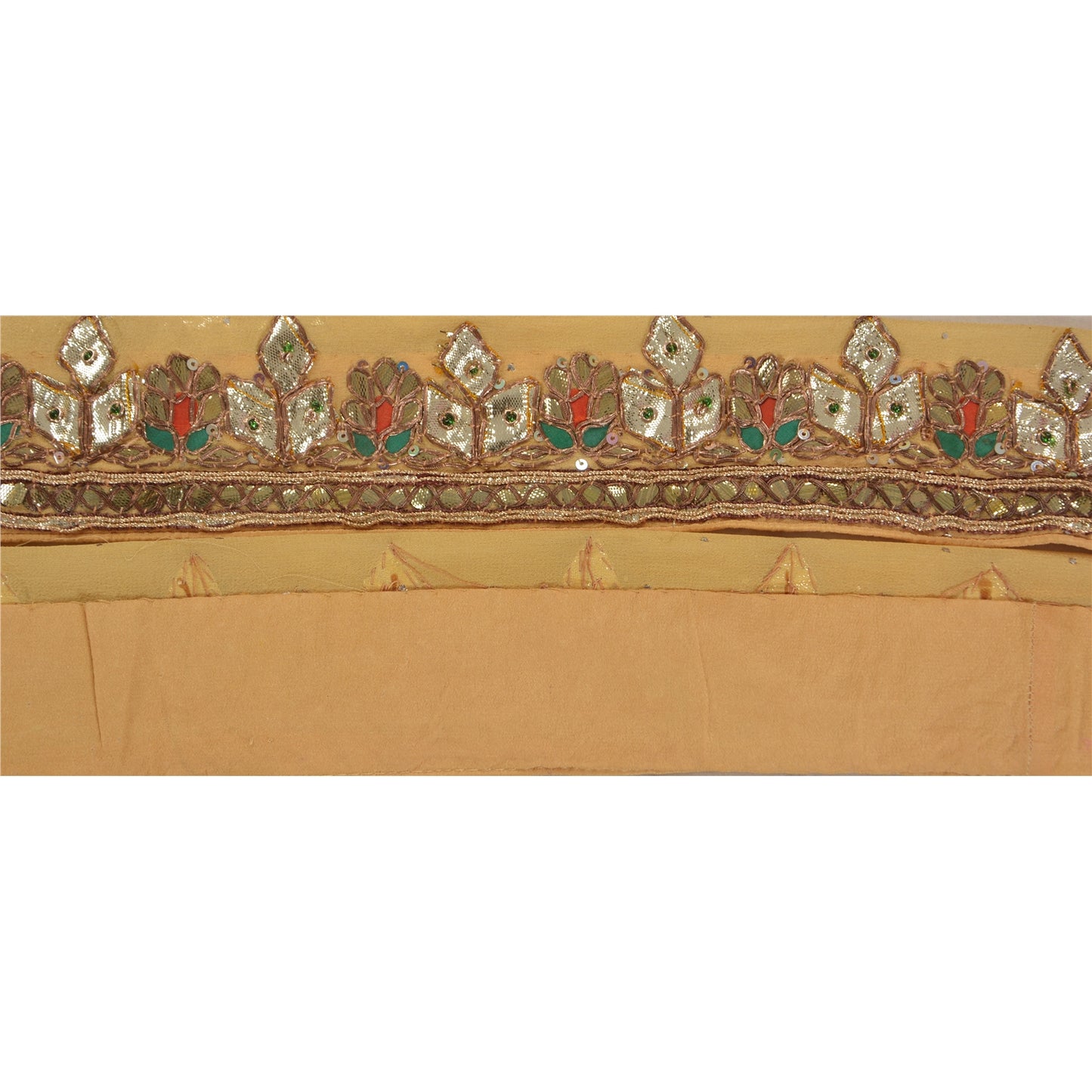 Sanskriti Vintage 1 YD Sari Border Antique Hand Beaded Trim Sewing Cream Lace