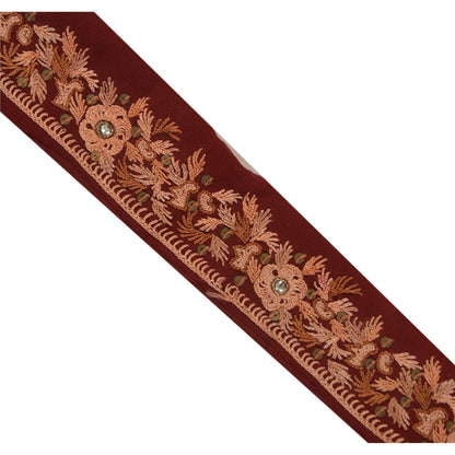 Sanskriti Vintage 5 YD Sari Border Hand Beaded Craft Trim Ribbon Dark Red Lace