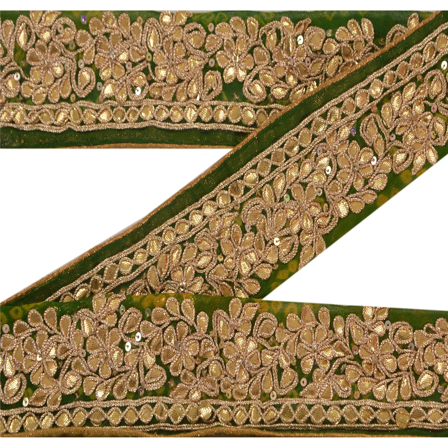 Sanskriti Vintage 1 YD Sari Border Hand Beaded Bandhani Trim Sewing Green Lace