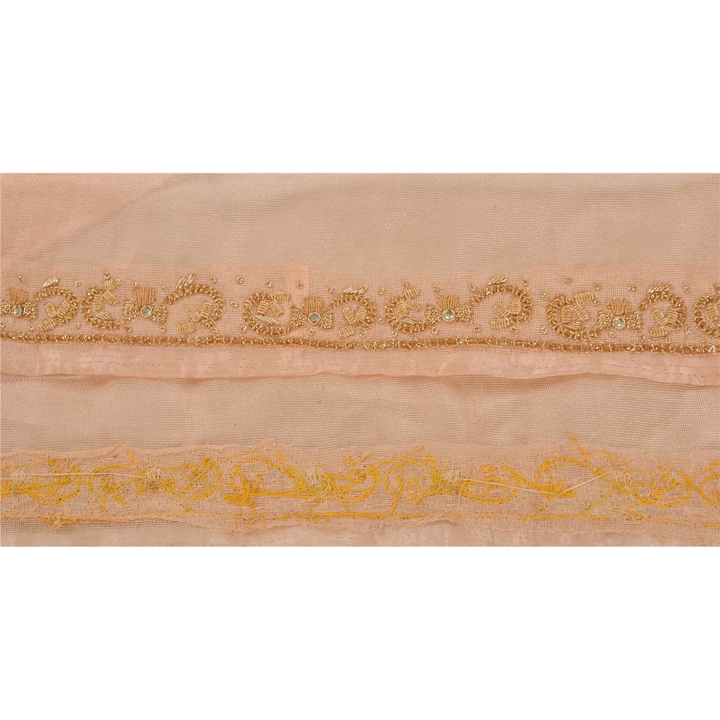 Sanskriti Vintage 1 YD Sari Border Hand Beaded Trim Ribbon Peach Craft Lace