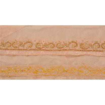 Sanskriti Vintage 1 YD Sari Border Hand Beaded Trim Ribbon Peach Craft Lace