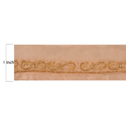 Sanskriti Vintage 1 YD Sari Border Hand Beaded Trim Ribbon Peach Craft Lace