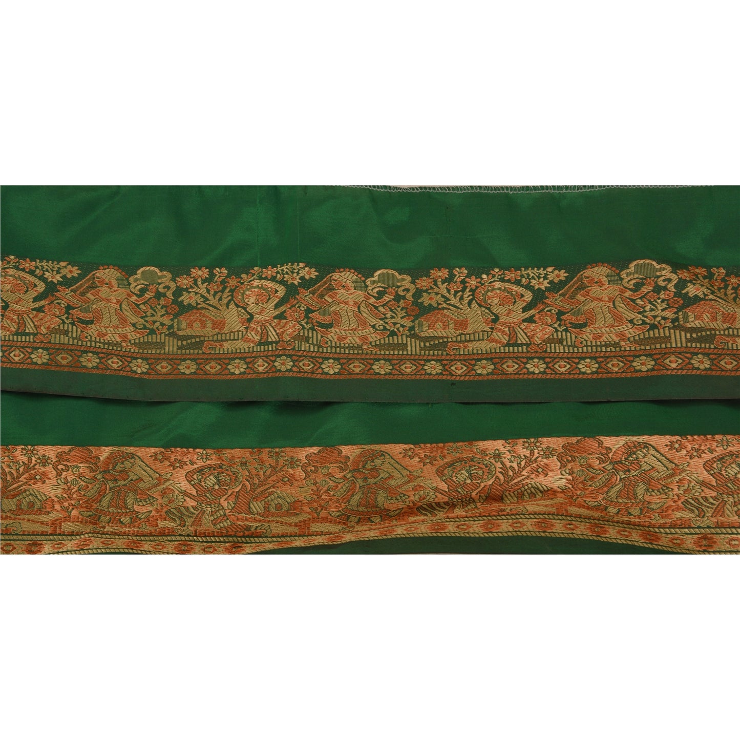 Sanskriti Vintage 1 YD Sari Border Antique Woven Indian Trim Sewing Green Lace