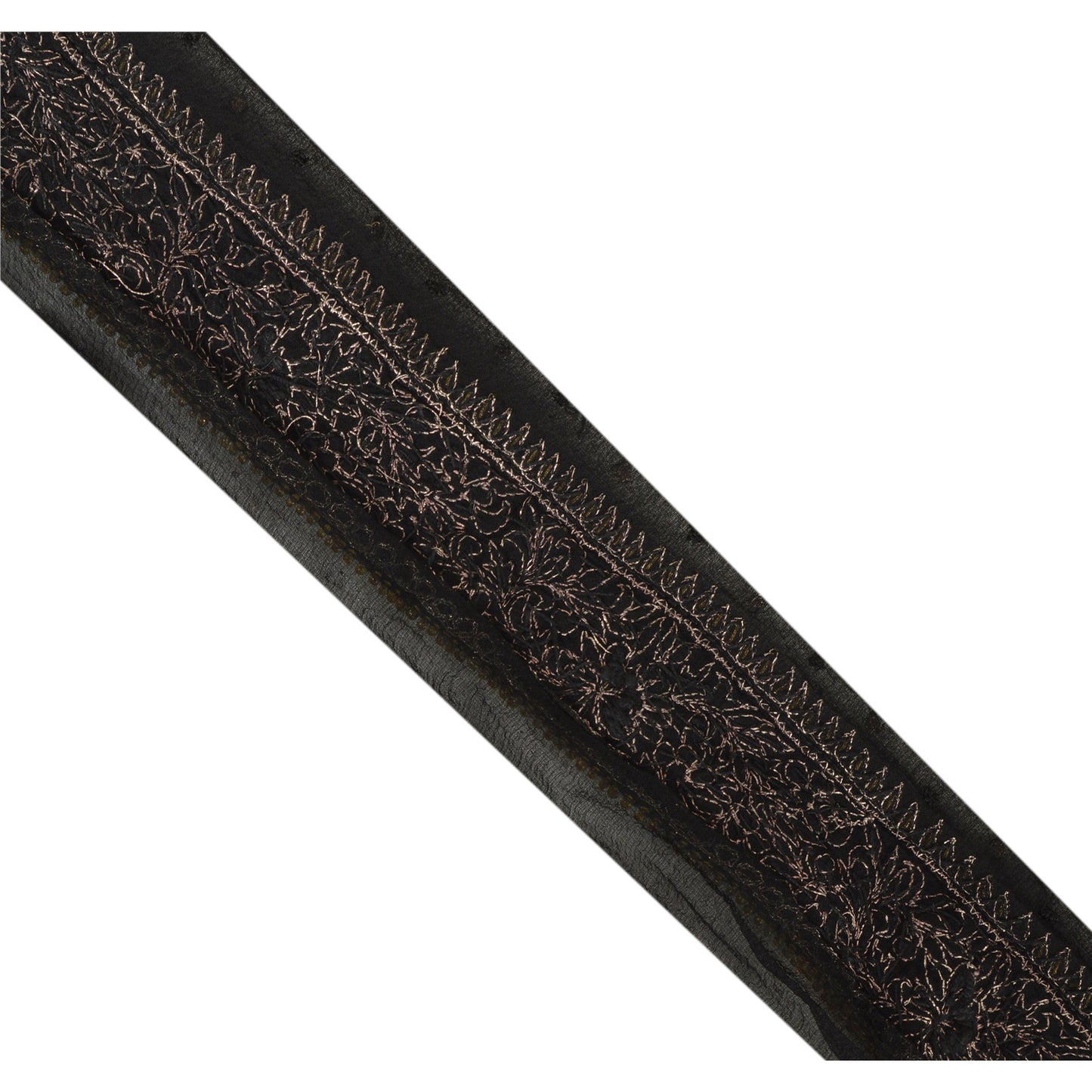 Sanskriti Vintage 1 YD Sari Border Hand Beaded Trim Craft Ribbon Black Lace