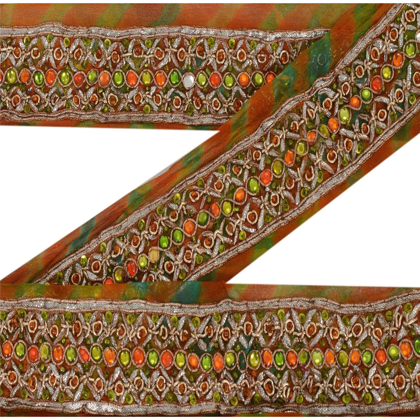 Sanskriti Vintage 1 YD Leheria Sari Border Hand Beaded Trim Sewing Craft Lace