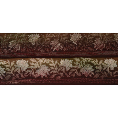 Sanskriti Vintage 1 YD Sari Border Embroidered Trim Sewing Brown Craft Lace