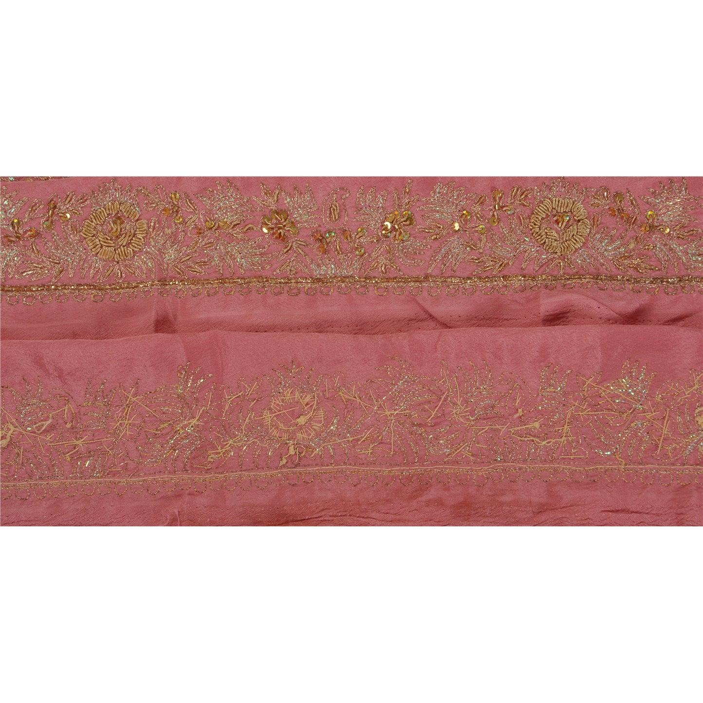 Sanskriti Vintage 1 YD Sari Border Antique Hand Beaded Trim Sewing Pink Lace