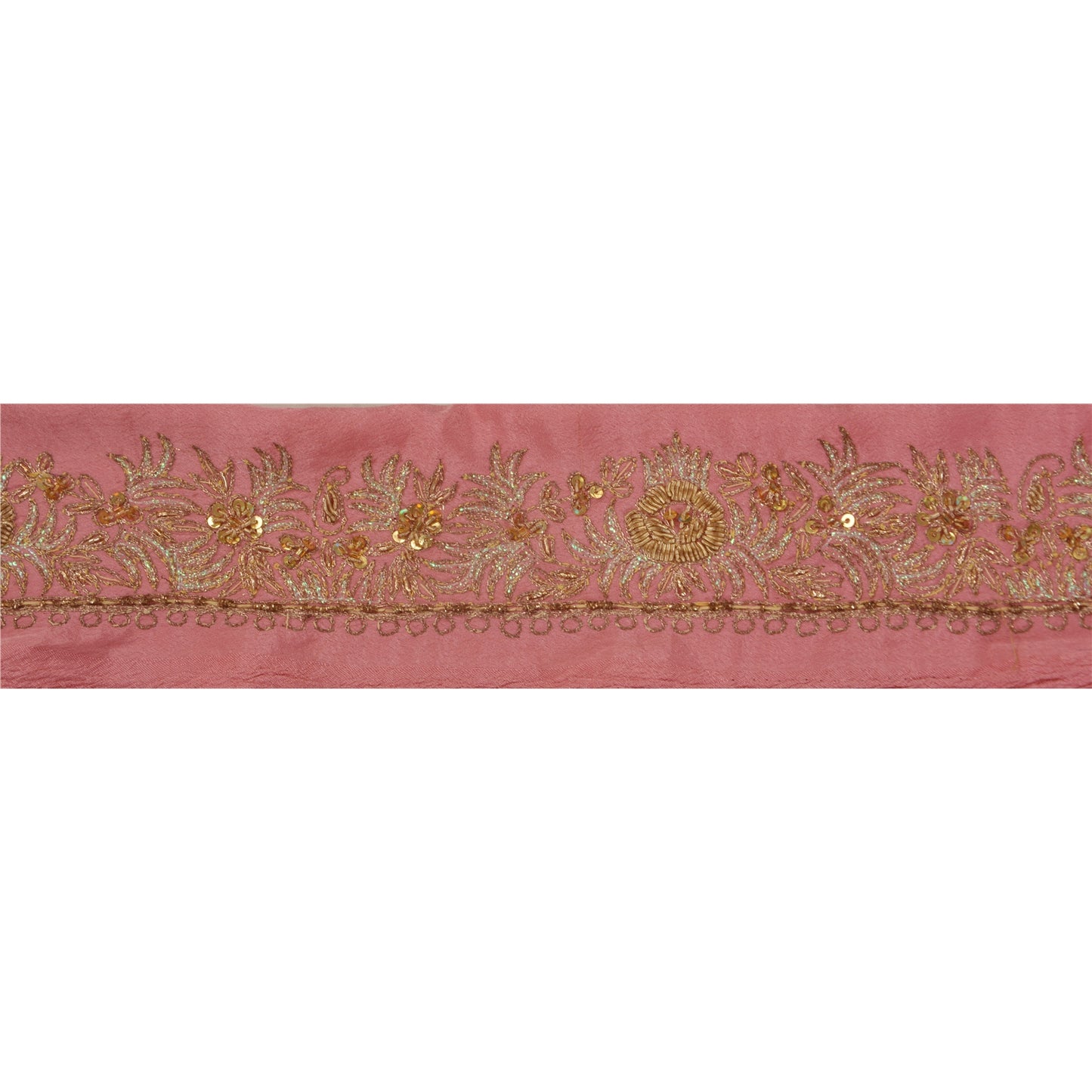 Sanskriti Vintage 1 YD Sari Border Antique Hand Beaded Trim Sewing Pink Lace